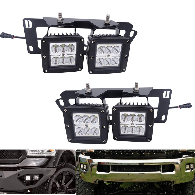 Wsays 4x 3 Inch 24W Dually LED Fog Light Pods with Quick-Detach Wiring Plug and Fog Lamp Location Mounting Bracket Compatible with Dodge Ram 1500 2500 3500 2009-2019 - Image 2